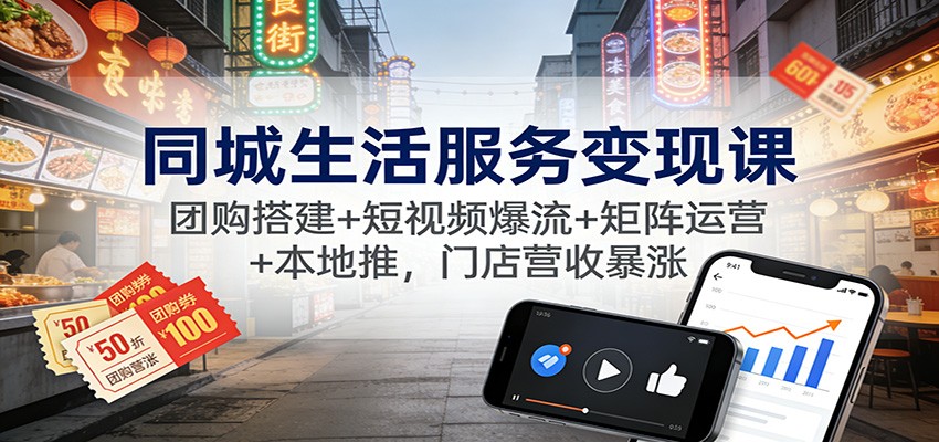 同城生活服务变现课：团购搭建+短视频爆流+矩阵运营+本地推，门店营收暴涨-孔明聊项目