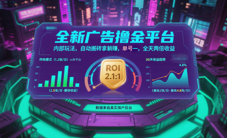 全新广告撸金平台，内部玩法，自动搬砖拿躺賺，单号一天保底2张+，全天两倍收益【揭秘】-孔明聊项目