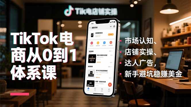 TikTok电商从0到1体系课，市场认知、店铺实操、达人广告，新手避坑稳赚美金-孔明聊项目
