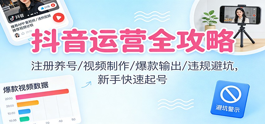 抖音运营全攻略：注册养号/视频制作/爆款输出/违规避坑，新手快速起号-孔明聊项目