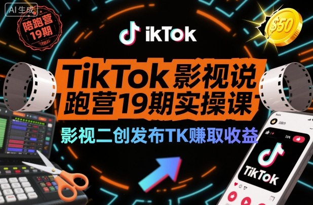 TikTok影视解说陪跑营19期实操课，影视二创发布TK賺取收益，万播收益50美金(更新)-孔明聊项目