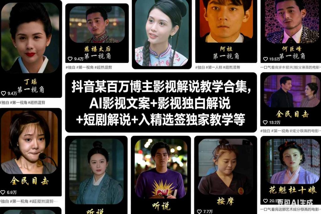 抖音某百万博主影视解说教学合集，AI影视文案+影视独白解说+短剧解说+入精选签独家教学等-孔明聊项目