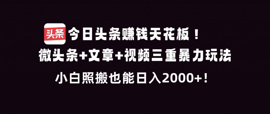 今日头条赚钱天花板！微头条+文章+视频三重暴利玩法，小白照搬也能日人2000+-孔明聊项目