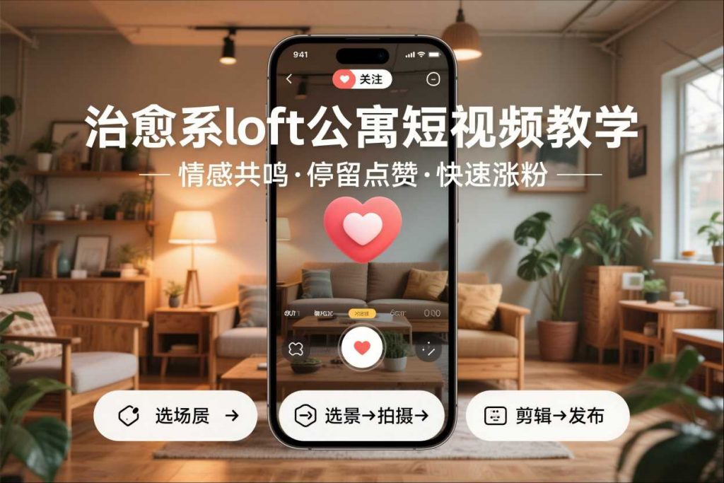 治愈系loft公寓短视频制作教学，情感共鸣引停留点赞关注，快速起号涨粉-孔明聊项目