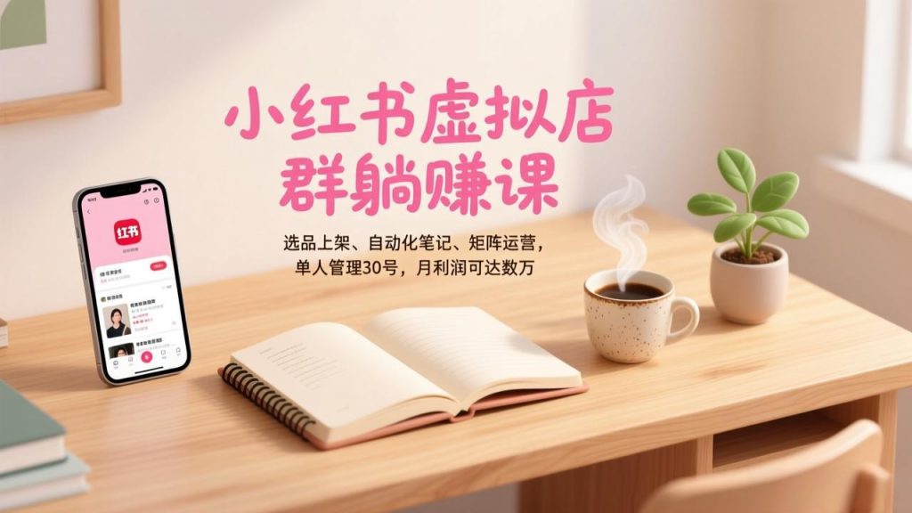 小红书虚拟店群躺赚课，选品上架、自动化笔记、矩阵运营，单人管理30号，月利润可达数万-孔明聊项目