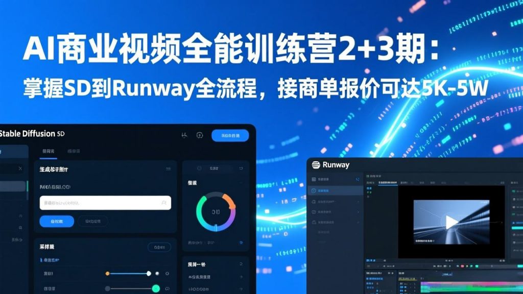 AI商业视频全能训练营2+3期：掌握SD到Runway全流程，接商单报价可达5K-5W-孔明聊项目