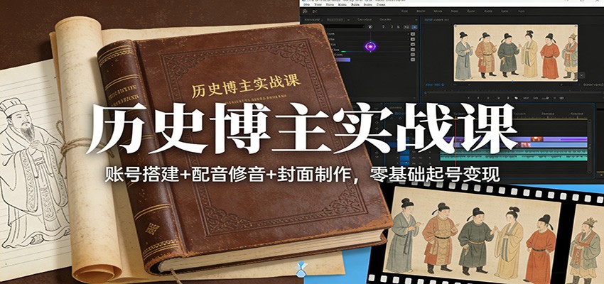 历史博主实战课:账号搭建+配音修音+封面制作,零基础起号变现-孔明聊项目
