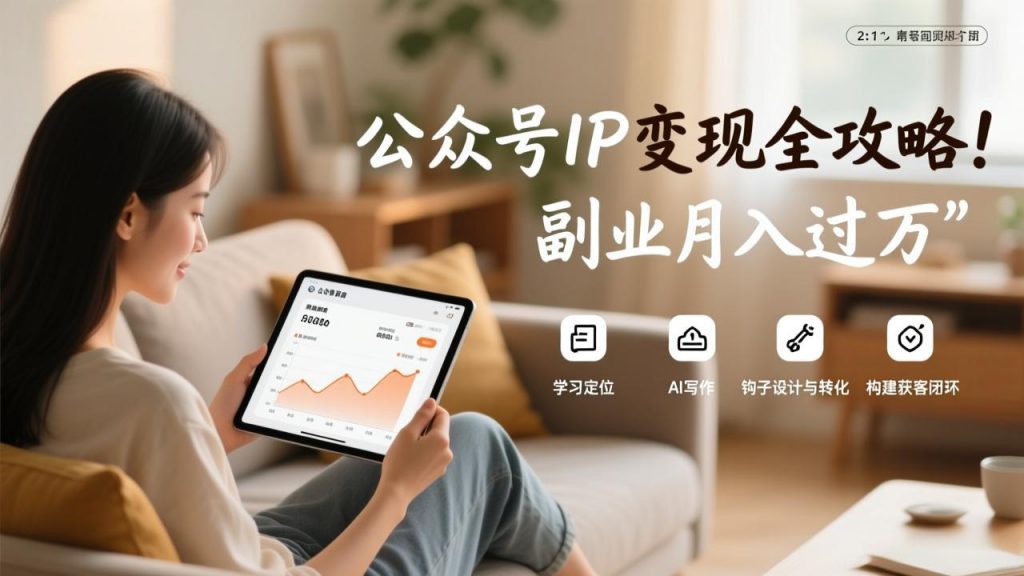 公众号IP变现全攻略，学习定位、AI写作、钩子设计与转化，构建获客闭环，副业月入过万-孔明聊项目