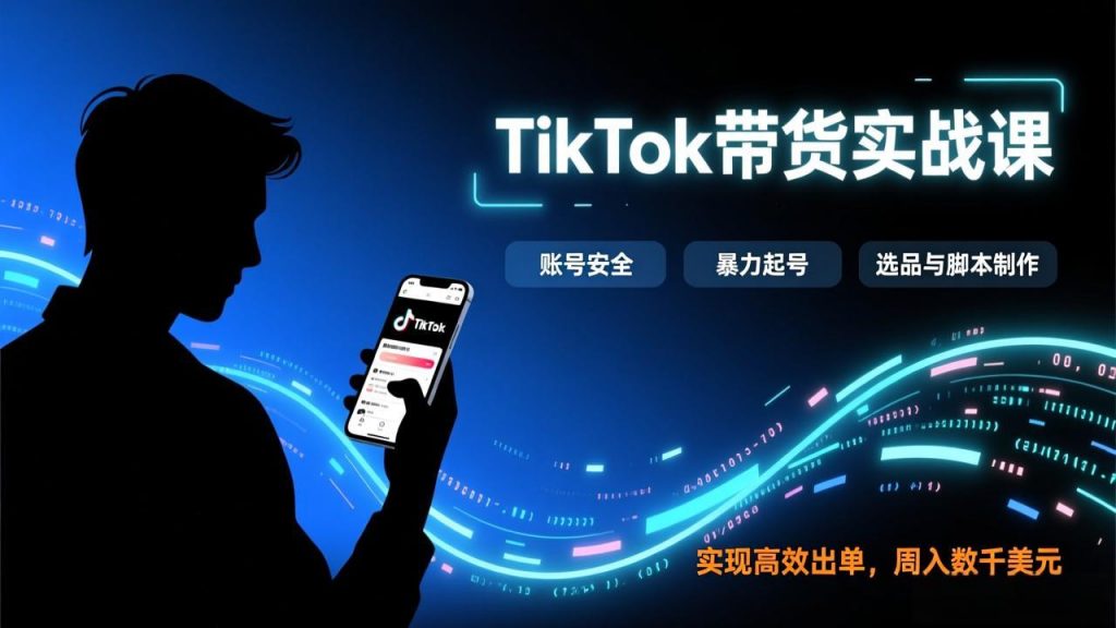 TikTok带货实战课，涵盖账号安全、暴力起号、选品与脚本制作，实现高效出单，周入数千美元-孔明聊项目
