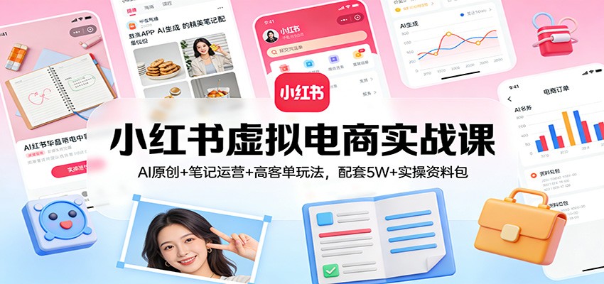 小红书虚拟电商实战课：AI原创+笔记运营+高客单玩法，配套5W+实操资料包-孔明聊项目