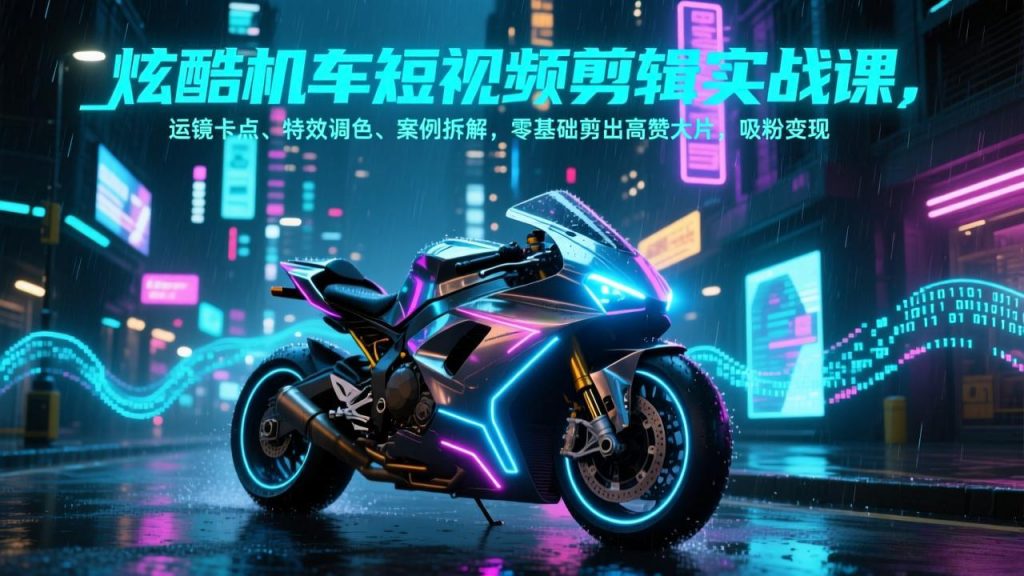 炫酷机车短视频剪辑实战课，运镜卡点、特效调色、案例拆解，零基础剪出高赞大片，吸粉变现-孔明聊项目
