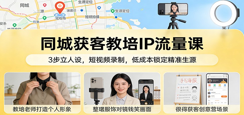 同城获客教培IP流量课：3步立人设，短视频录制，低成本锁定精准生源-孔明聊项目