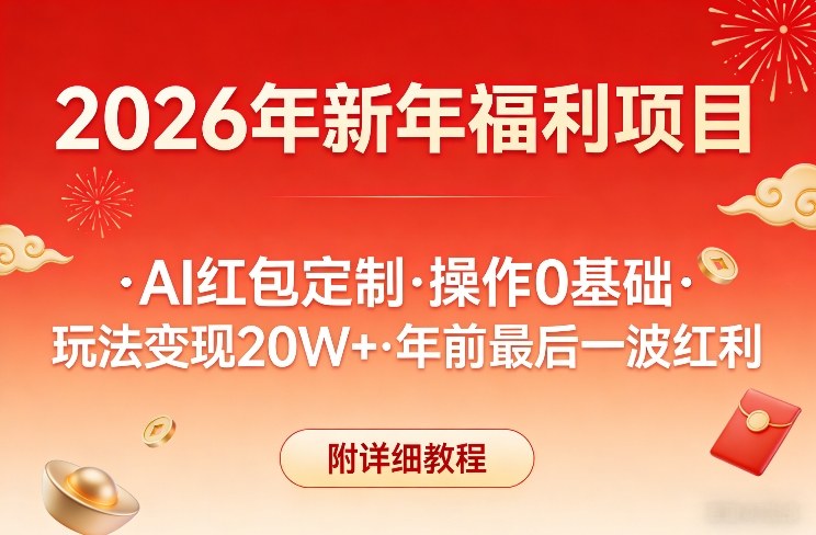 新年福利项目，AI红包定制，操作0基础，玩法变现20W+年前最后一波红利，附详细教程-孔明聊项目