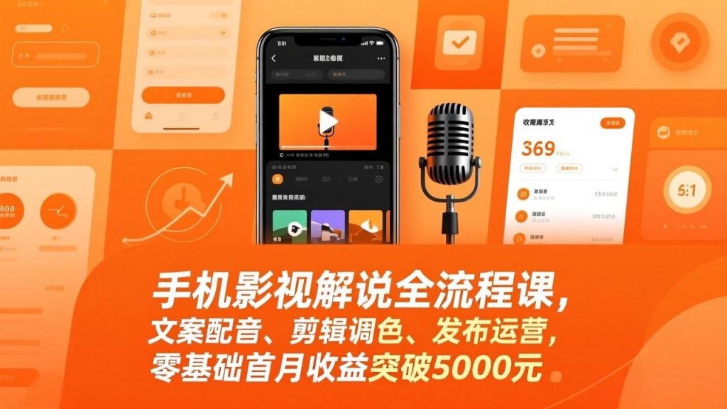 手机影视解说全流程课,文案配音、剪辑调色、发布运营,零基础首月收益突破5000元-孔明聊项目