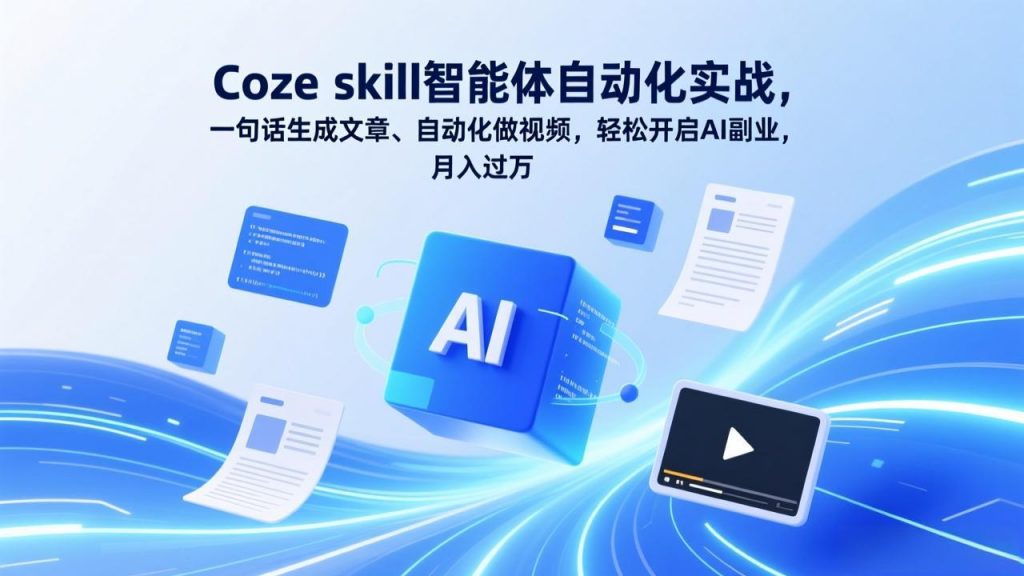 Coze skill智能体自动化实战,一句话生成文章、自动化做视频,轻松开启AI副业,月入过万-孔明聊项目