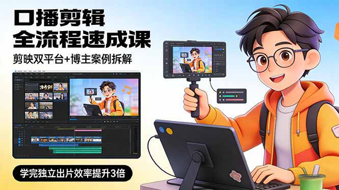 口播剪辑全流程速成课,剪映双平台+博主案例拆解,学完独立出片效率提升3倍-孔明聊项目